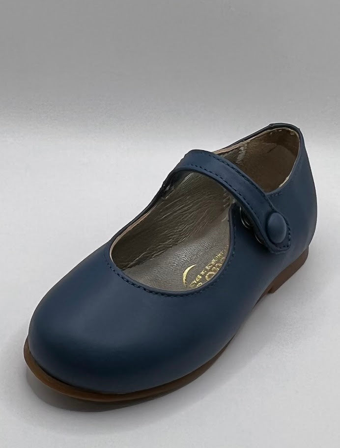 Geppetto Navy Mary Jane Leather Double Snap Shoes
