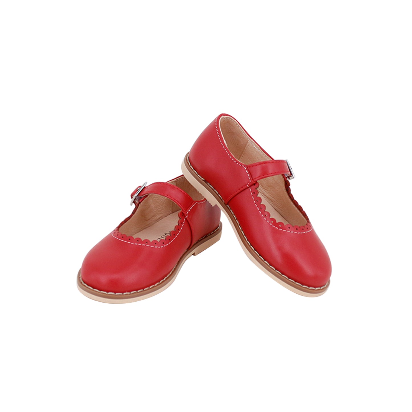 PERROQUET RED LEATHER SCALLOPED MARY JANE