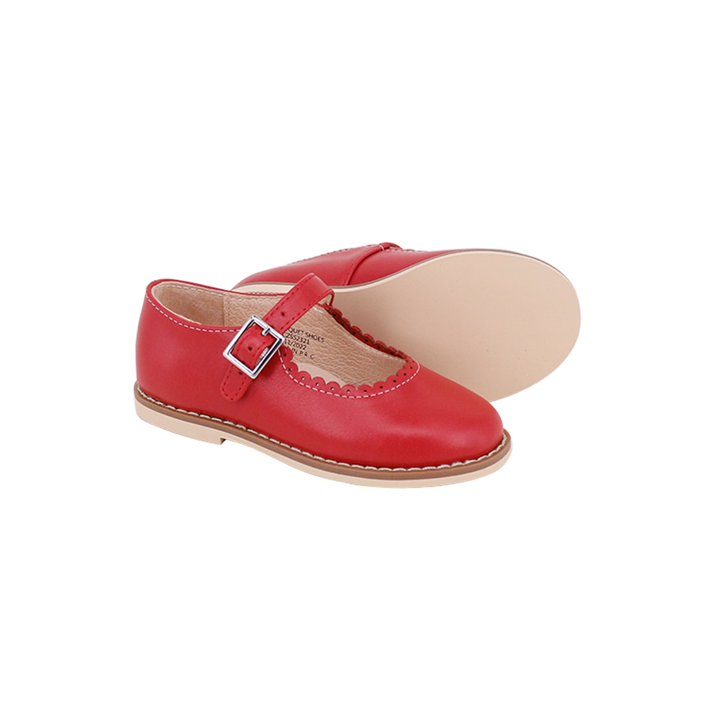 PERROQUET RED LEATHER SCALLOPED MARY JANE